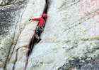 The 5.9 offwidth second pitch of Traveler Buttress