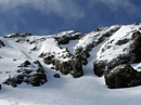 Looking up at the gut of Round Top's three couloirs.