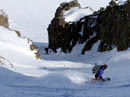 Snowboarder in the central couloir.