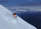 Skier on Tallac with Tahoe in the background